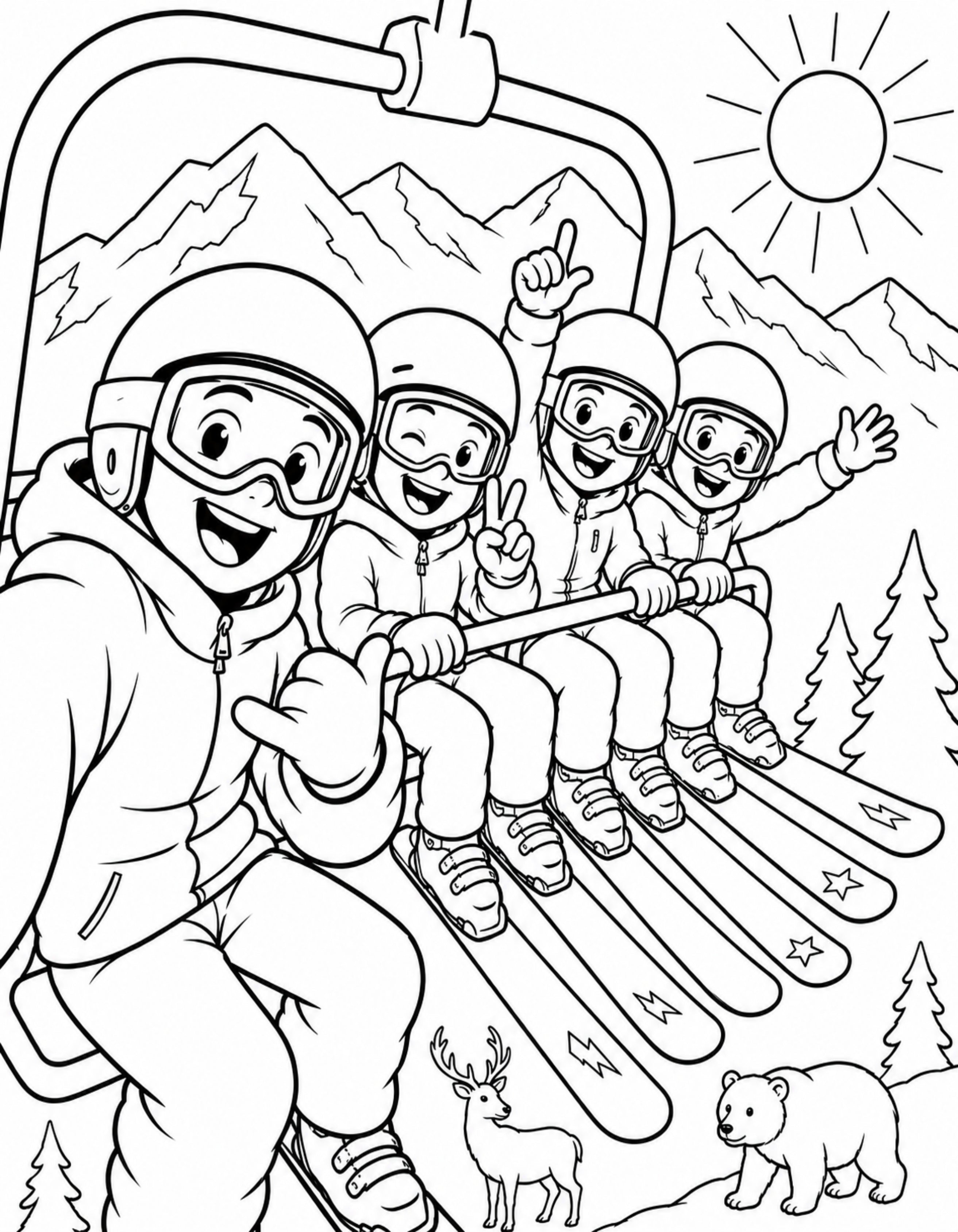 Skiing Coloring Book for Kids & Adults | Adventure Groms | 50 Pages